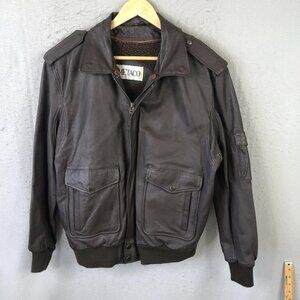 METACO Jacket Mens 42 Brown Leather Bomber Sherpa Lined Flight Pockets Epaulets